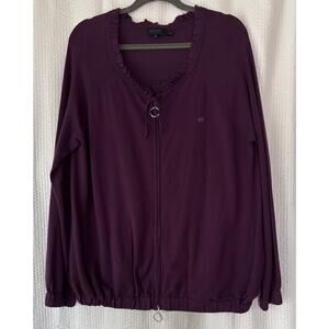 Escada Sport Women’s XL Purple Zip Front Jacket Ruched Neck Lightweight Cotton